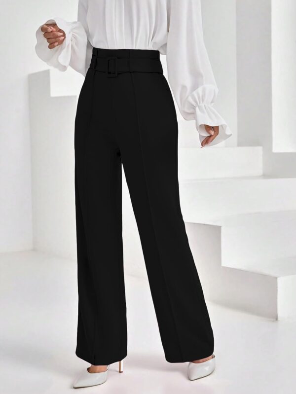 Shasmi Women's High Rise Elegant Solid High Waisted Belted Toothpick Stripe Design Straight Loose Casual Pants, Minimalist Stylish Design, Suitable for Summer Vacation (Pant 185) - Image 4