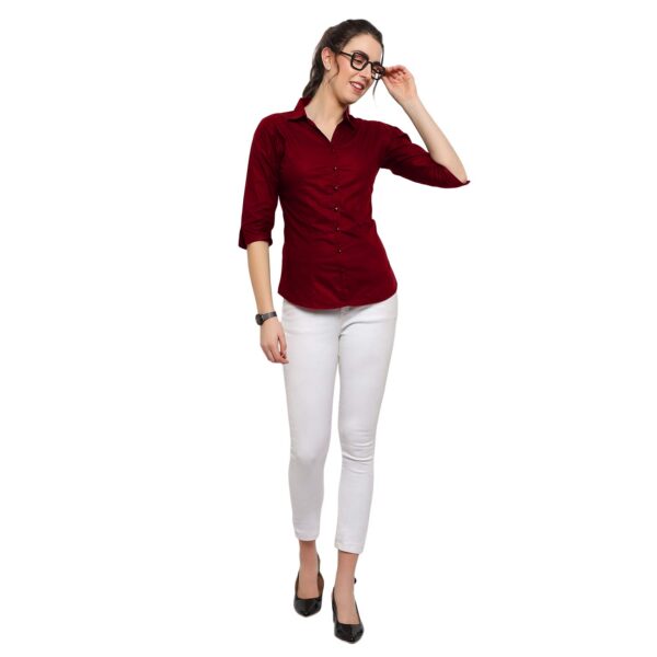 Blue Ronin Women Casual Shirts | Casual Shirts for Women Stylish Western | Official Shirts for Women Formal | Regular Fit 3/4 Solid Sleeve Shirts for Women Stylish (Maroon) - Image 5