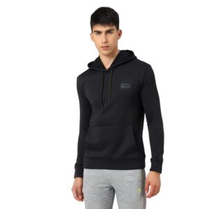 TECHNOSPORT Men's Solid Full Sleeve Hooded Fleece Sweatshirt with Technowarm+, SPF50+, Anti Static for Regular Use