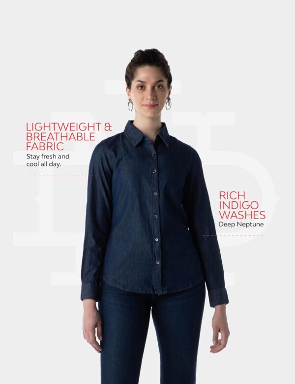 INKD Women's Full Sleeve Casual Denim Shirt - 100% Cotton | Front Button Detailing | Regular Fit - Image 2