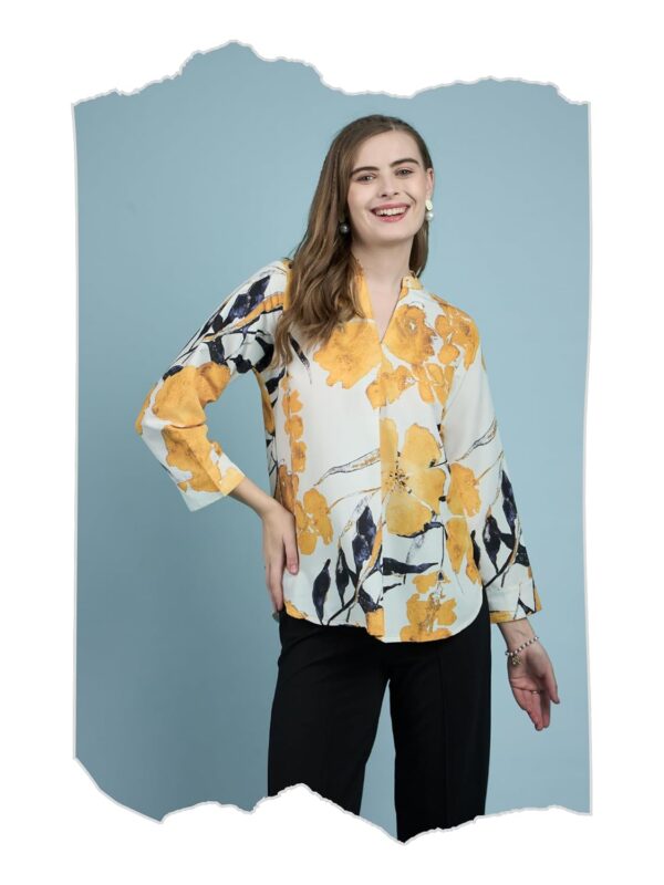 Mubeno Women's Floral Printed Poly Rayon Tops for Women | Stylish Jeans Top Shirt Woman & Girls | Regular Officewear | Casual | Ethnic | Summer