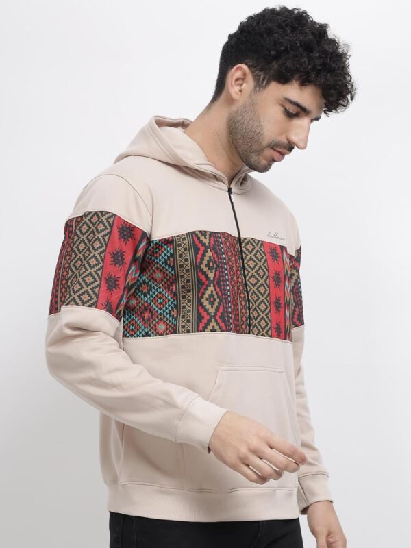 BULLMER Grey Melange Trendy Colourblock Fleece Hoodie Sweatshirt for Men - Image 3