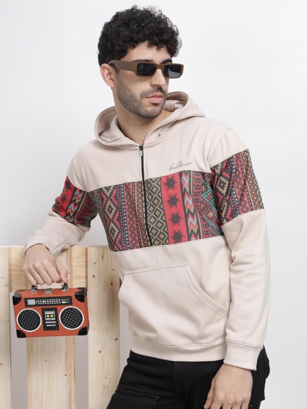 BULLMER Grey Melange Trendy Colourblock Fleece Hoodie Sweatshirt for Men - Image 5