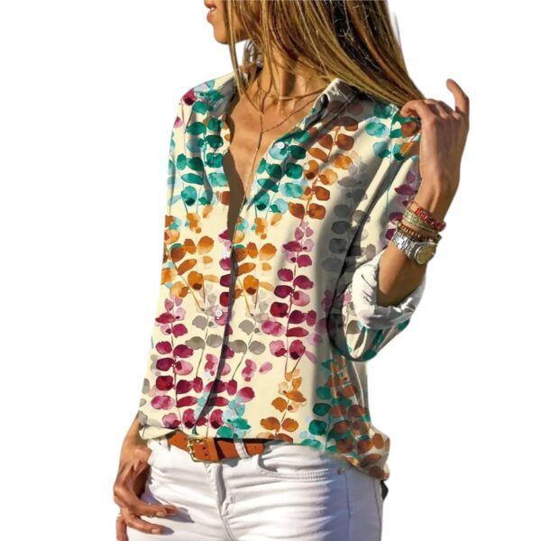 Gufrina Women's Casual Long Sleeve Floral Print Shirt - Stylish Everyday Wear with Lapel Collar and Button-Down Design