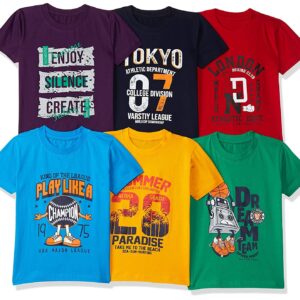 T2F Boy's Cotton Printed Regular Fit T-Shirt (Pack of 6)