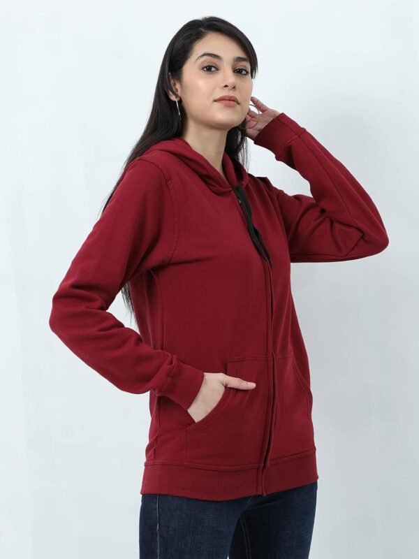 Wafaa Women's Cotton Plain Hooded Neck Full Zipper Sweatshirt Hoodies with Kangaroo Pocket - Image 5
