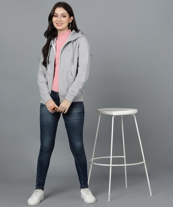 Alan Jones Clothing Women's Solid Zipper Hooded Sweatshirt | Front Zip, Ribbed Hem, Lined Hood, Casual Winter Wear - Image 2
