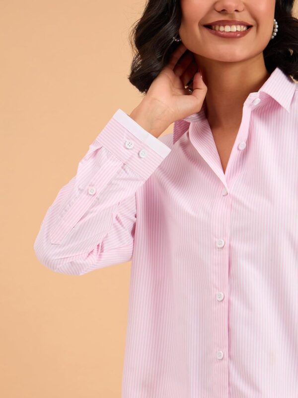 barcino Beige Striped Roll Up Sleeves Shirt - Image 4