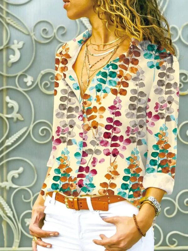 Gufrina Women's Casual Long Sleeve Floral Print Shirt - Stylish Everyday Wear with Lapel Collar and Button-Down Design - Image 4