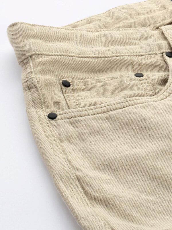 BENE KLEED Men's Cotton Button-and-Zip Relaxed fit Cargo Denim Trouser with Baggy Utility Pockets (Ecru_34 Size) - Image 6