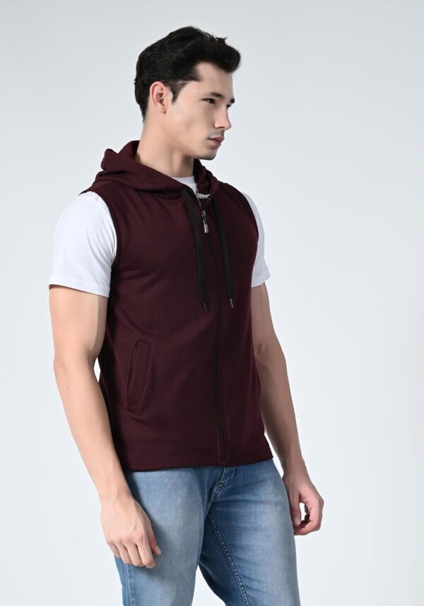 KAYU Men Solid Fleece Warm Zipper Sleeveless Hoodie Jackets for Winter (Pack of 1) - Image 4