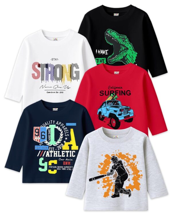 Kuchipoo Boys Cotton T-Shirt - Combo of 5, Multicolored (KUC-TSHRT-133)