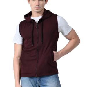 KAYU Men Solid Fleece Warm Zipper Sleeveless Hoodie Jackets for Winter (Pack of 1)
