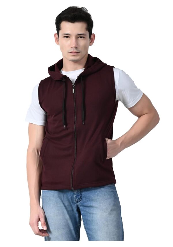 KAYU Men Solid Fleece Warm Zipper Sleeveless Hoodie Jackets for Winter (Pack of 1)