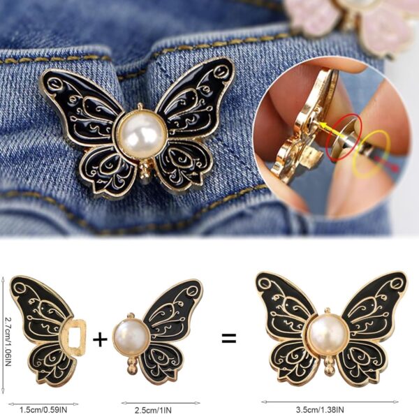 VAMA 5 Set Adjustable Waist Tightener Clips for Jeans Detachable Jean Buttons with Butterfly Design, No Sew Tools Waist Buckle Extender for Loose Pants, Reusable Jean Button Pins for Girls & Women - Image 7