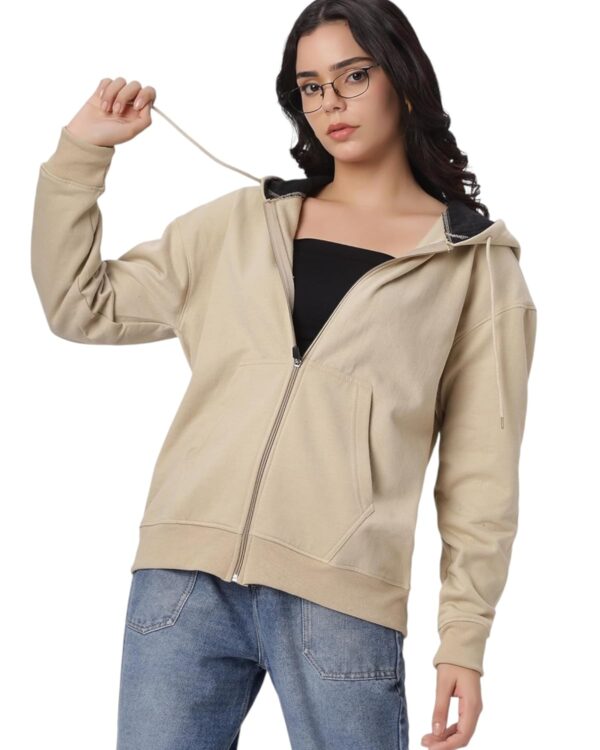 BE SAVAGE Solid Drop Shoulder Hooded Neck Long Sleeves Baggy Hoodie Winter Wear Zipper Jacket for Women's