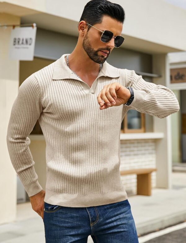 DENIMHOLIC Men's Cotton Full Sleeve Collar Polo Sweater for Men, Rib Knitted Sweaters for Men Winter Sweater for Man - Image 3