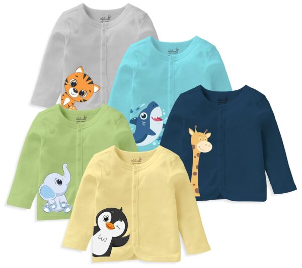 minicult Set of Cotton Unisex Front Open T-Shirt with snap Buttons Pack 5 jhabla - Image 2