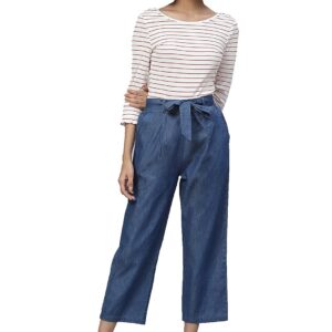 Yash Gallery Women's Flare Fit Mid Rise Denim Flared Solid Trousers