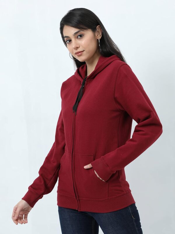 Wafaa Women's Cotton Plain Hooded Neck Full Zipper Sweatshirt Hoodies with Kangaroo Pocket - Image 3