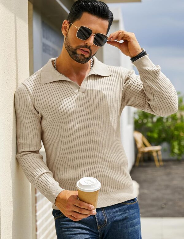 DENIMHOLIC Men's Cotton Full Sleeve Collar Polo Sweater for Men, Rib Knitted Sweaters for Men Winter Sweater for Man - Image 4