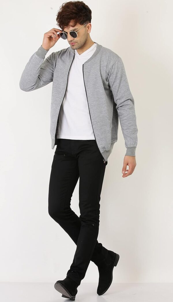 LEOTUDE CASUAL JACKET For Men's Regular Fit Full Sleeve Loopknit Jacket (Color: Black) - Image 3