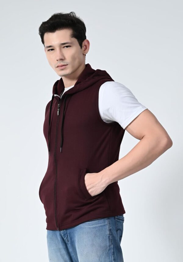 KAYU Men Solid Fleece Warm Zipper Sleeveless Hoodie Jackets for Winter (Pack of 1) - Image 3