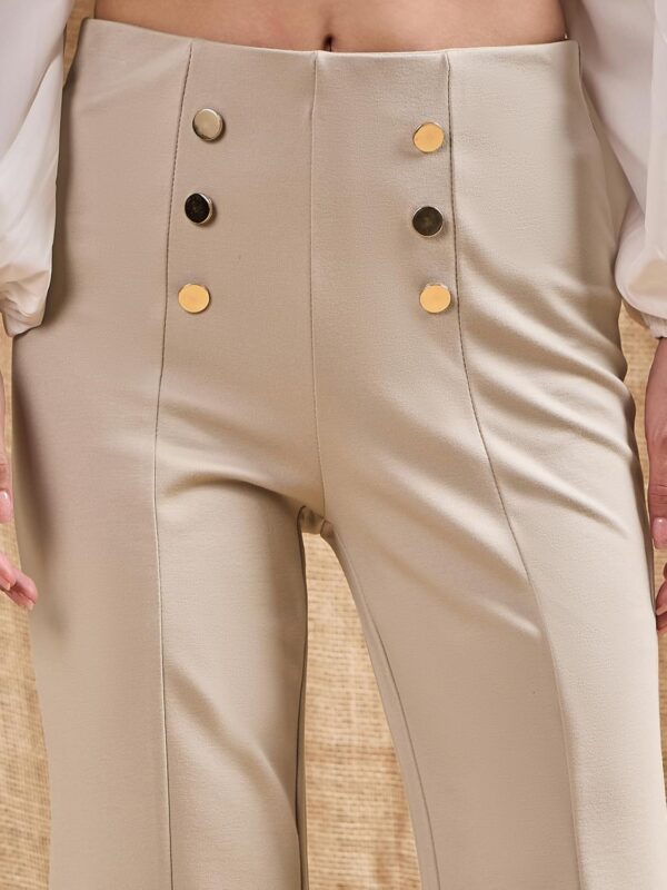 SASSAFRAS Women Front Button Flared Bell Bottom Pants - Image 4