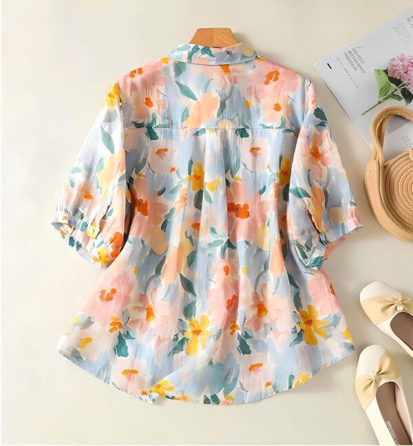 Gufrina Women’s Casual Button-Down Shirt with Multicolor Floral Print & Half Sleeves, Collar Neck - Image 9