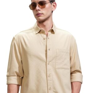 Highlander Men's Relaxed Fit Shirts | Self Design | Long Sleeves | Cutaway Collar | Casual Shirts | Stylish Shirt