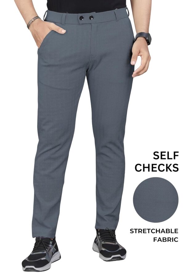 GIBBONTE Men's Cotton Blend Self-Design Trousers | Mid-Rise Regular Fit Pants for Work, Travel & Casual Wear (Pack of 1) - Image 2