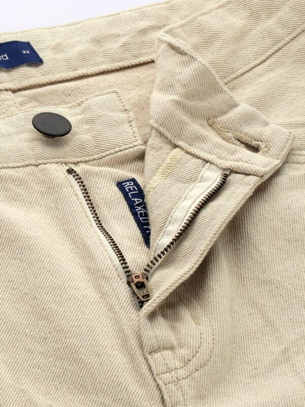BENE KLEED Men's Cotton Button-and-Zip Relaxed fit Cargo Denim Trouser with Baggy Utility Pockets (Ecru_34 Size) - Image 5