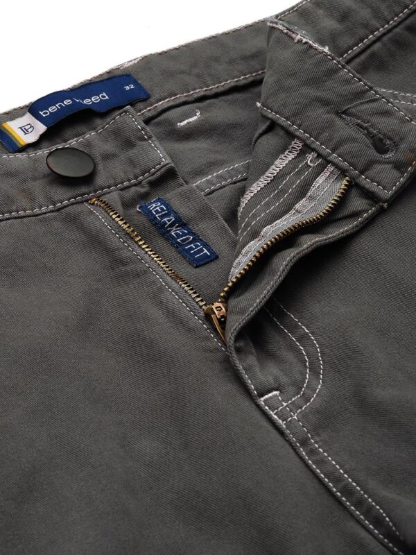 BENE KLEED Men Solid Relaxed Fit Contrast Threads Cargo Trousers - Image 5