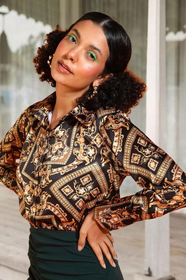 POPWINGS Printed Full-Sleeves Regular-Fit Satin Printed Shirt for Women Stylish Western Casual Wear - Image 4
