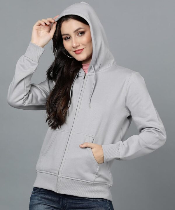 Alan Jones Clothing Women's Solid Zipper Hooded Sweatshirt | Front Zip, Ribbed Hem, Lined Hood, Casual Winter Wear - Image 4