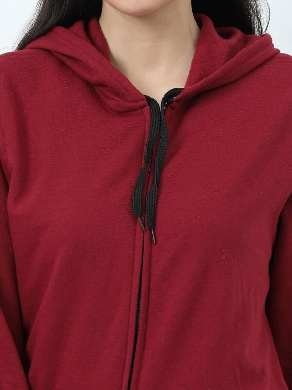 Wafaa Women's Cotton Plain Hooded Neck Full Zipper Sweatshirt Hoodies with Kangaroo Pocket - Image 7