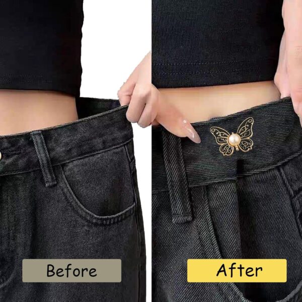 VAMA 5 Set Adjustable Waist Tightener Clips for Jeans Detachable Jean Buttons with Butterfly Design, No Sew Tools Waist Buckle Extender for Loose Pants, Reusable Jean Button Pins for Girls & Women - Image 2