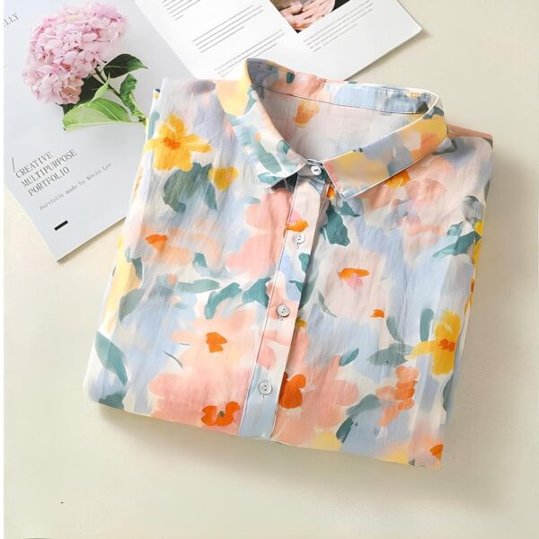 Gufrina Women’s Casual Button-Down Shirt with Multicolor Floral Print & Half Sleeves, Collar Neck - Image 5