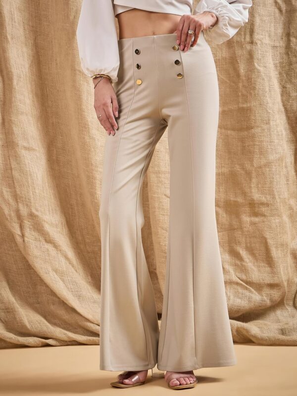SASSAFRAS Women Front Button Flared Bell Bottom Pants - Image 2
