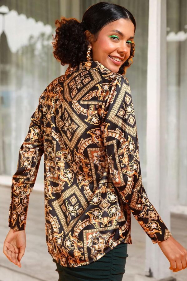 POPWINGS Printed Full-Sleeves Regular-Fit Satin Printed Shirt for Women Stylish Western Casual Wear
