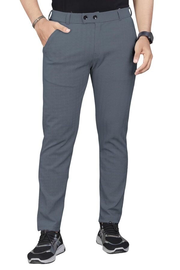 GIBBONTE Men's Cotton Blend Self-Design Trousers | Mid-Rise Regular Fit Pants for Work, Travel & Casual Wear (Pack of 1)