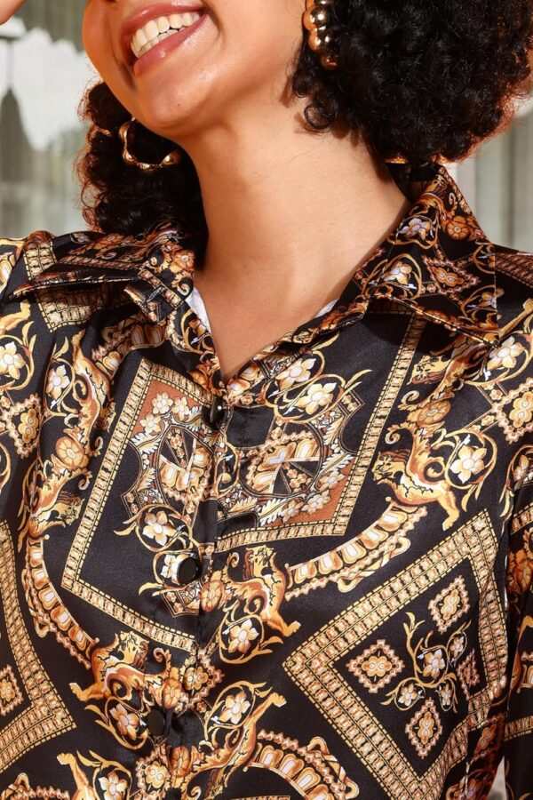 POPWINGS Printed Full-Sleeves Regular-Fit Satin Printed Shirt for Women Stylish Western Casual Wear - Image 2