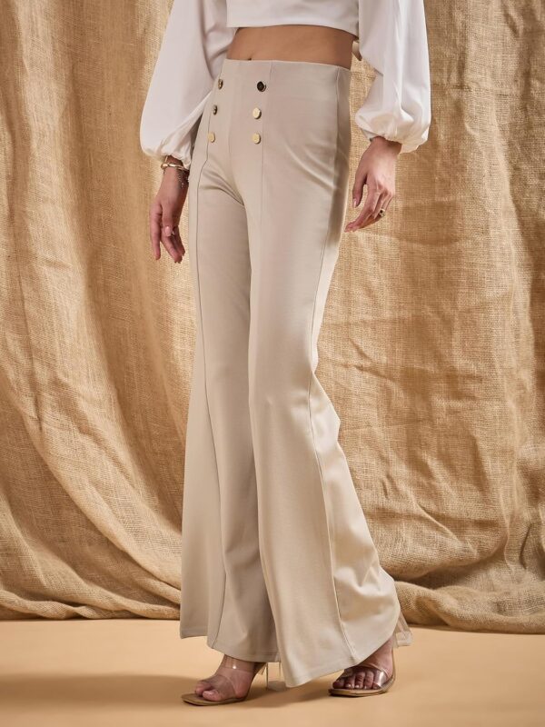 SASSAFRAS Women Front Button Flared Bell Bottom Pants - Image 3