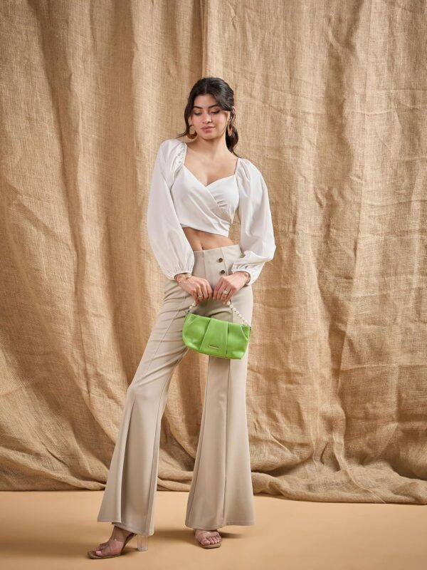 SASSAFRAS Women Front Button Flared Bell Bottom Pants - Image 6